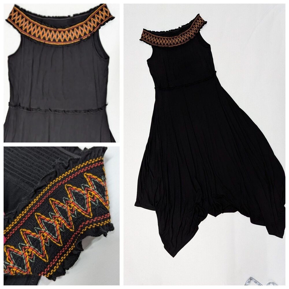 Boho Festival Handkerchief Hem Dress Spense Embroidered‎ Midi Dress M/L